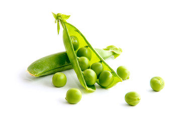 fresh green peas isolated on a white background