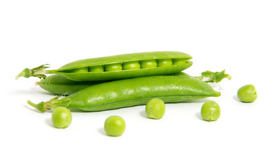 fresh green peas isolated on a white background