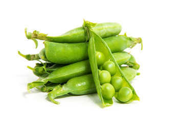 fresh green peas isolated on a white background