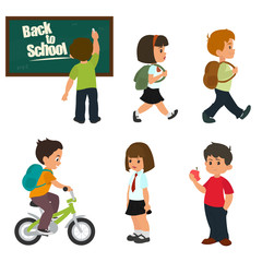 cute pupils in school uniform studying.