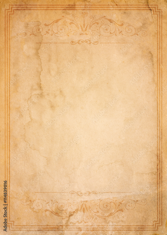 Wall mural old paper with patterned vintage frame - blank for your design
