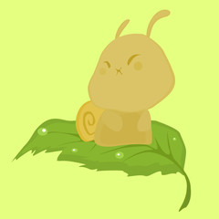 Cute Chubby Yellow Snail on a Leaf
