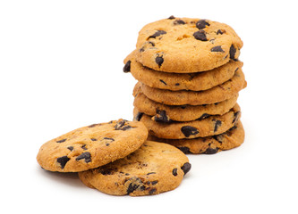 Chocolate chip cookie on white