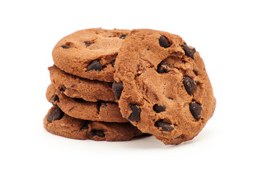 Chocolate chip cookie on white