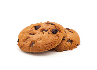 Chocolate chip cookie on white