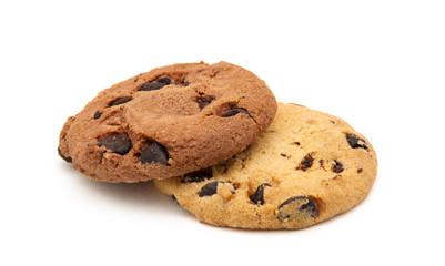 Chocolate chip cookie on white