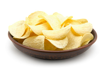 Potato chips isolated white background.