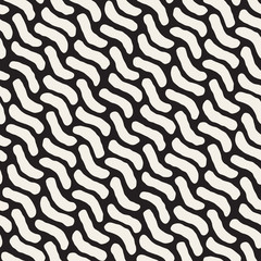 Vector Seamless Black And White Hand Painted Diagonal Wavy Lines Pattern