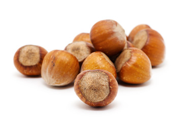 Hazelnuts on white background