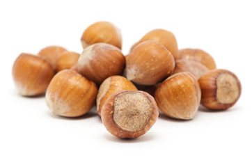 Hazelnuts on white background