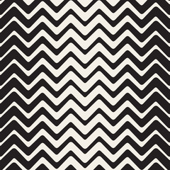 Vector Seamless Black And White ZigZag Rounded Lines Geometric Pattern
