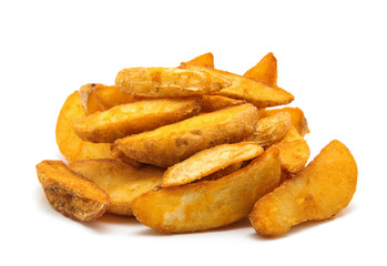 fried Potato wedges. Fast food. Isolated on white