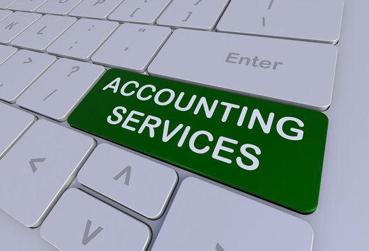 ACCOUNTING SERVICES, message on keyboard, 3D rendering