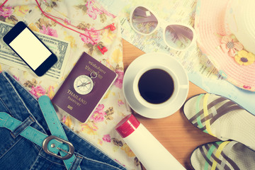Set of travel accessory background