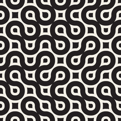 Vector Seamless Black And White Rounded Wavy Lines Irregular Pattern
