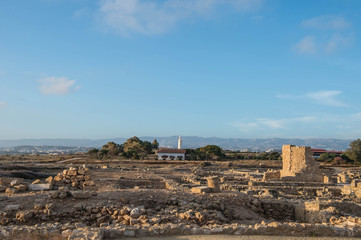 Paphos Archaeological park in the light of the evening sun, Cyprus