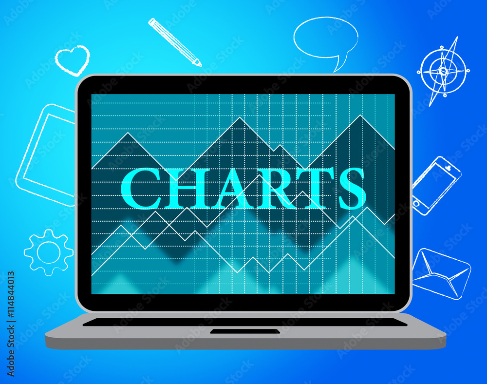Poster charts online means business graph and computer
