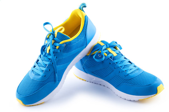 Pair Of Blue Sport Shoes On White Background