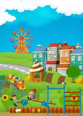 Cartoon scene of kids playing in the playground - illustration for children