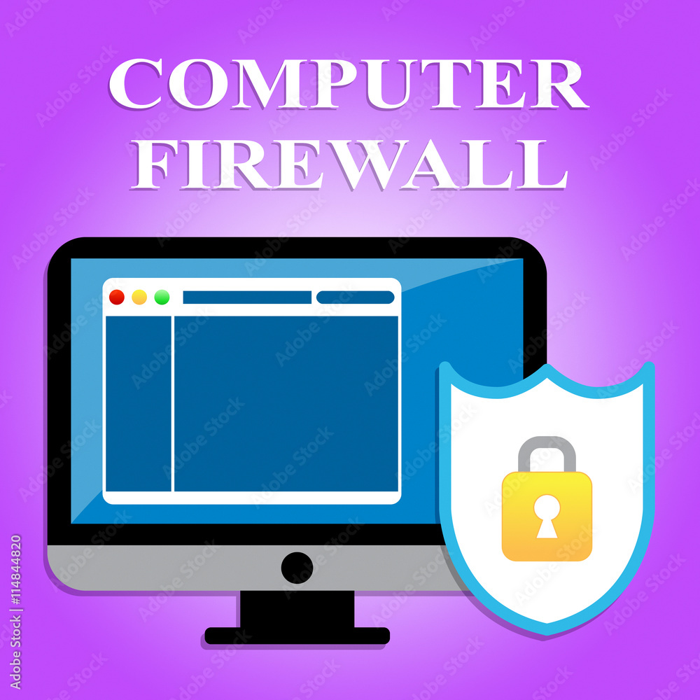 Poster computer firewall shows web site and digital security