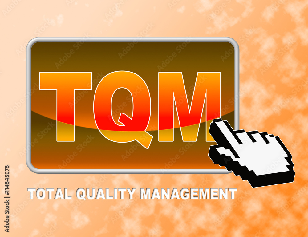 Poster tqm button indicates total quality management and control