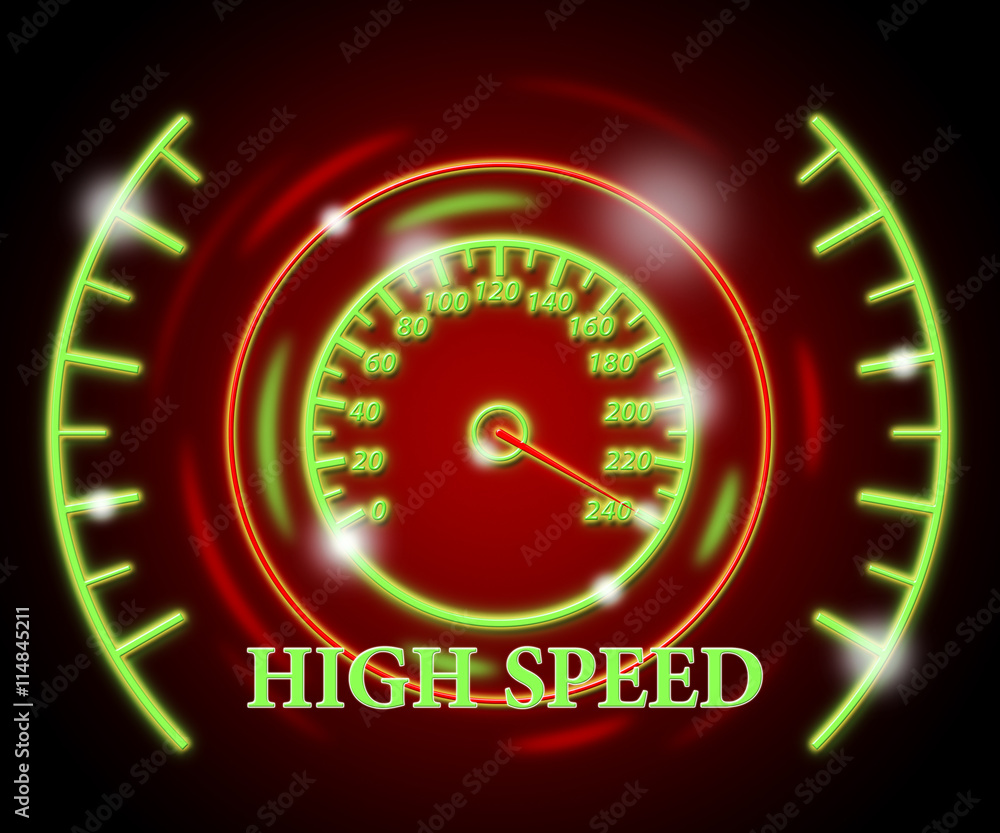 Poster high speed represents scale action and speedometer