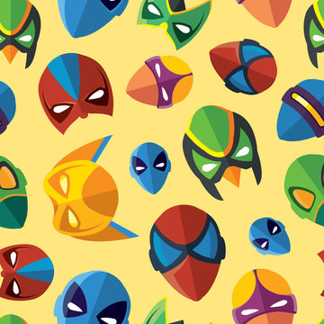 seamless pattern of super hero masks in flat style