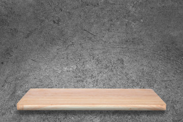 wood shelf on concrete grey background. can be used for display or montage your products