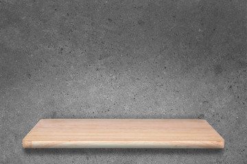 wood shelf on concrete grey background. can be used for display or montage your products