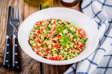 homemade tabbouleh salad with quinoa and vegetables