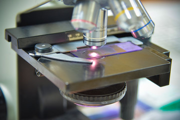 Close up of microscope at the  laboratory