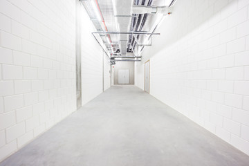 in the basement corridor