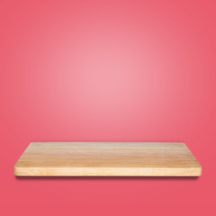 top wooden shelf on red background. For product display