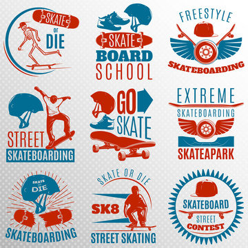 Skateboarding Emblem Set In Color