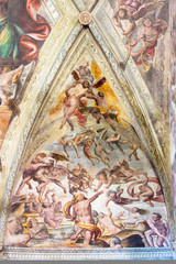 BRESCIA, ITALY - MAY 21, 2016: The detail of fresco of Last Judgment on the ceiling of church Chiesa del Santissimo Corpo di Cristo by Jesuit Benedetto da Marone (1550- 1565).