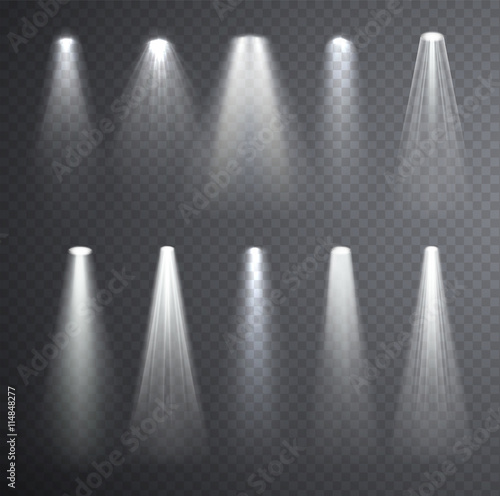 "Bright white light beam. Glowing light effects isolated on checkered