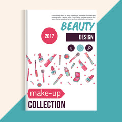 Makeup brochure design with accessories Hand drawn banners beauty items.