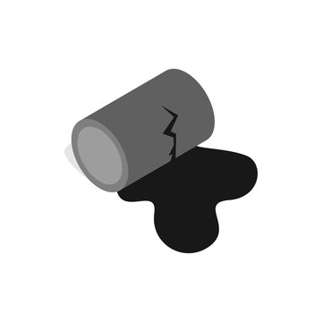 Oil is spilling from the barrel icon in isometric 3d style on a white background