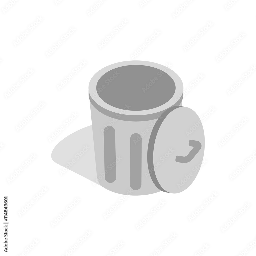 Poster gray trash can with open lid icon in isometric 3d style on a white background