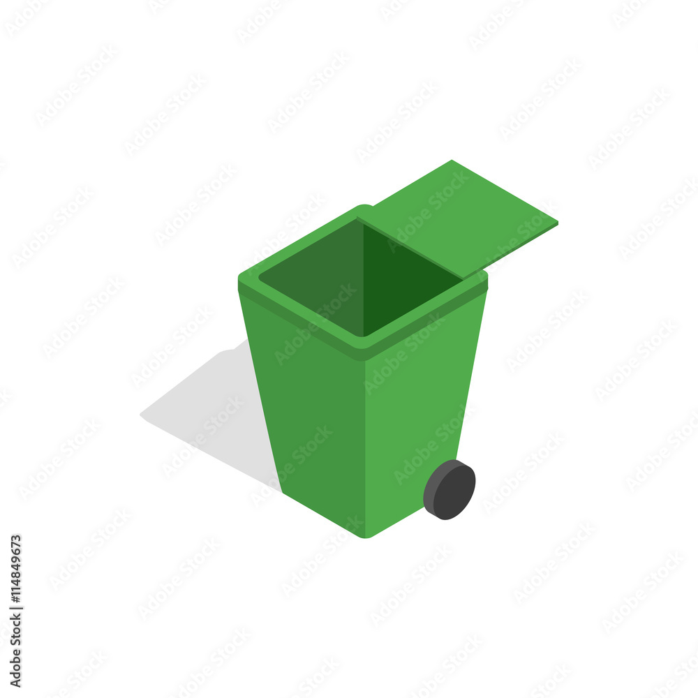 Poster open green garbage container icon in isometric 3d style on a white background