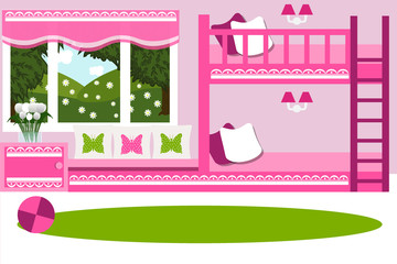 The interior of the bedroom. Bedroom for children. Cartoon bedroom vector illustration