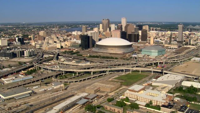 Flying past Superdome toward downtown New Orleans. Shot in 2007.