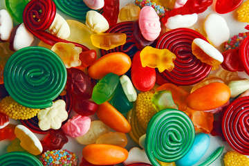Fototapeta na wymiar Many colorful jelly candies