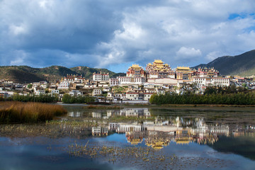 Songzanlin Monastery and the lake view foreground