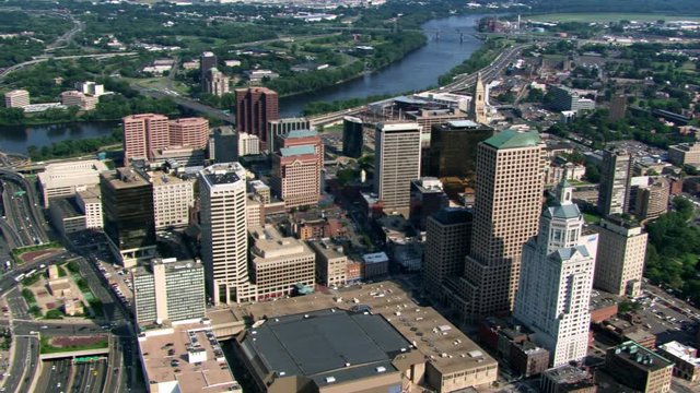 Slow flight over downtown Hartford, CT