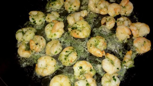 Delicious prawns in a pan