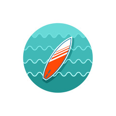 Surfboard on the water icon. Summer. Vacation