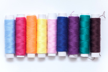 Many color thread, String, Cord, Hank, Strand on the white backg