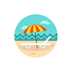 Beach chaise lounge with umbrella icon. Vacation