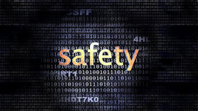 The word Safety in front of a digital background representing executable code.
